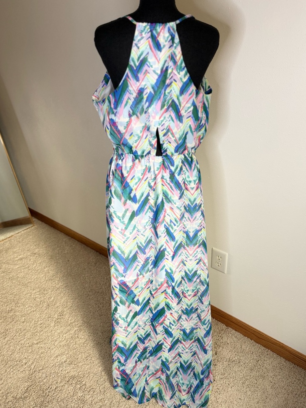 Chevron Print Maxi Dress Boho Summer Sundress Sleeveless Size L - Picture 5 of 9